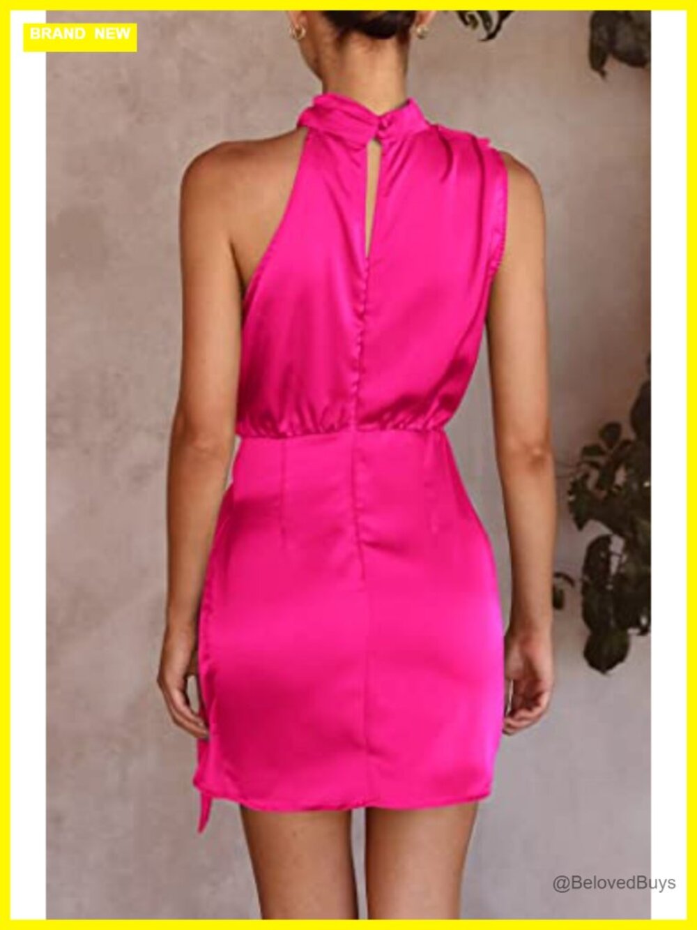 Satin Mock Neck Sleeveless Mini Cocktail Dress - Picture 4 of 6